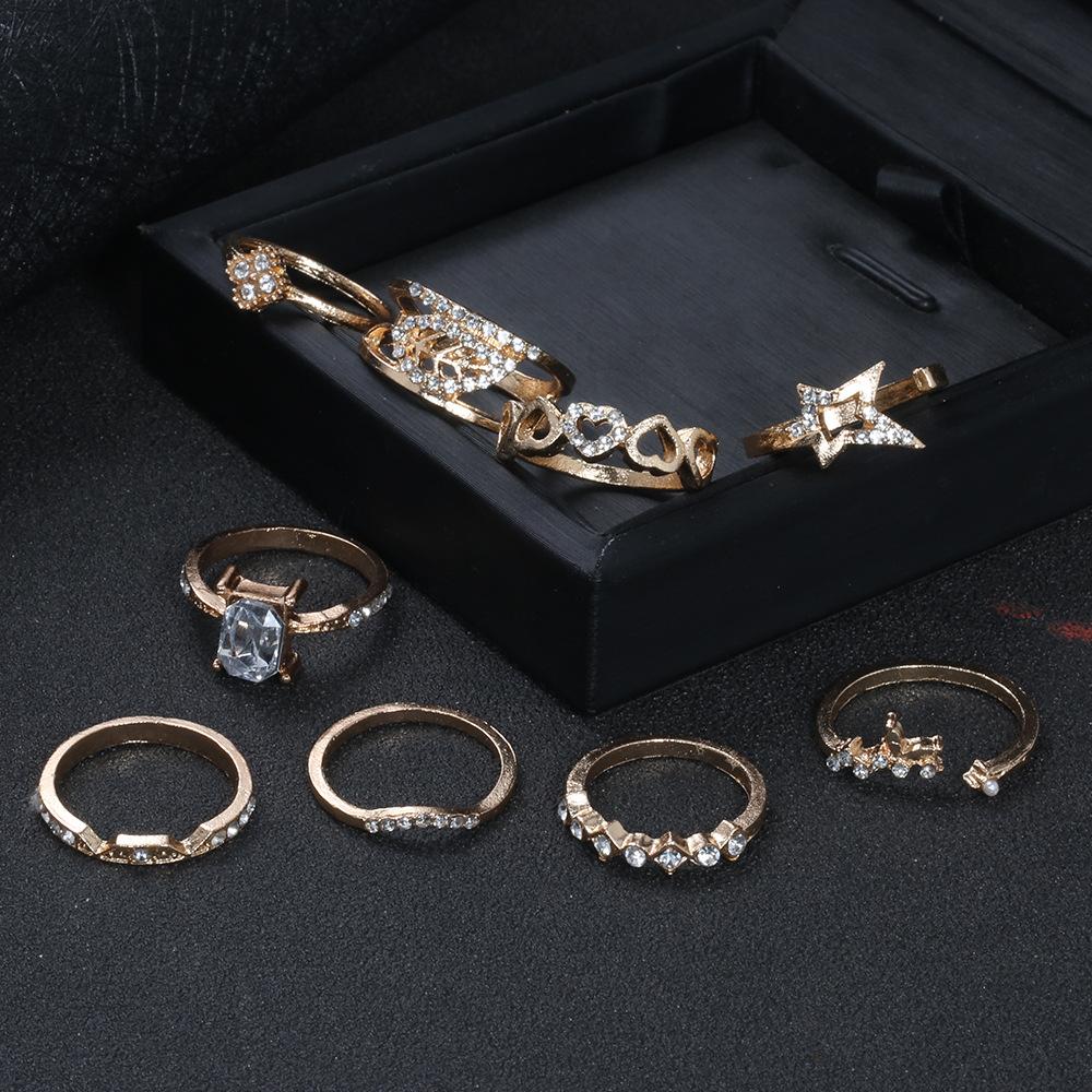 Exclusive For Fashionable Love Leaf Flash Diamond Combination 9-Piece Ring Set
