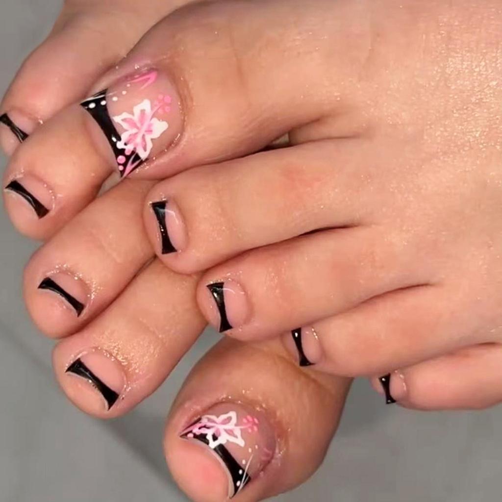Unghie Finte per Dita dei Piedi, Colla per Unghie dei Piedi Primavera Estate, 24 Pezzi Riutilizzabili Finitura UV Unghie Finte Acriliche per Donne