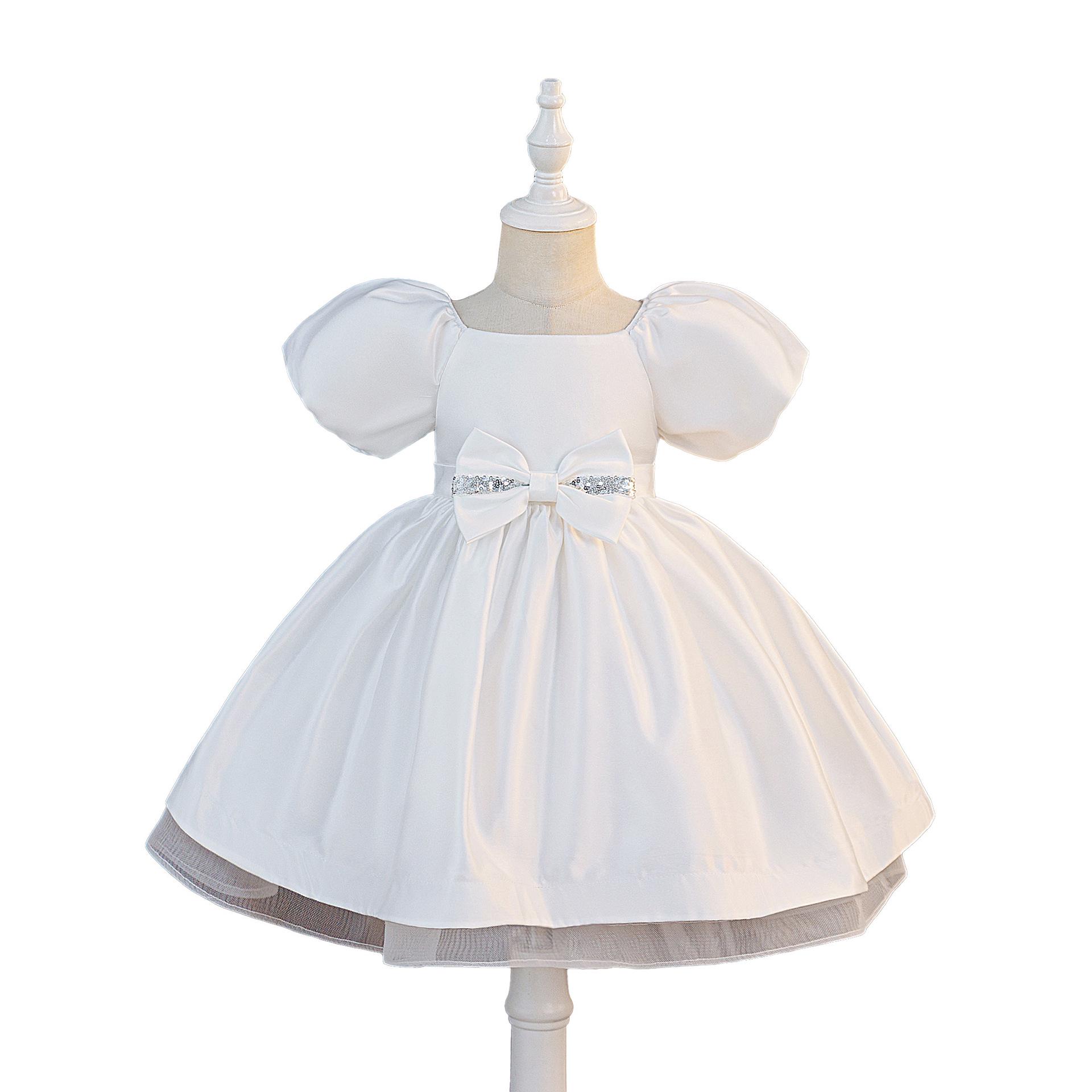 2026 Satin Puff Sleeve Princess Dress - Girls  Birthday & Party Gown 110cm/4Y