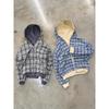 Reversible Plaid American Retro Zipper Hoodie Sweatshirt Mens Womens Casual Plaid Sweatshirt Solid Color Y2K Street Style