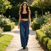 Wide Leg Jeans Zipper Fly Low Waisted Straight Leg Denim Pants Loose Stretchy