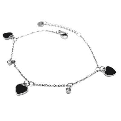 [Q2432] - Designer Steel Bracelet 'Love' Black Silver - Heart 7 Mm