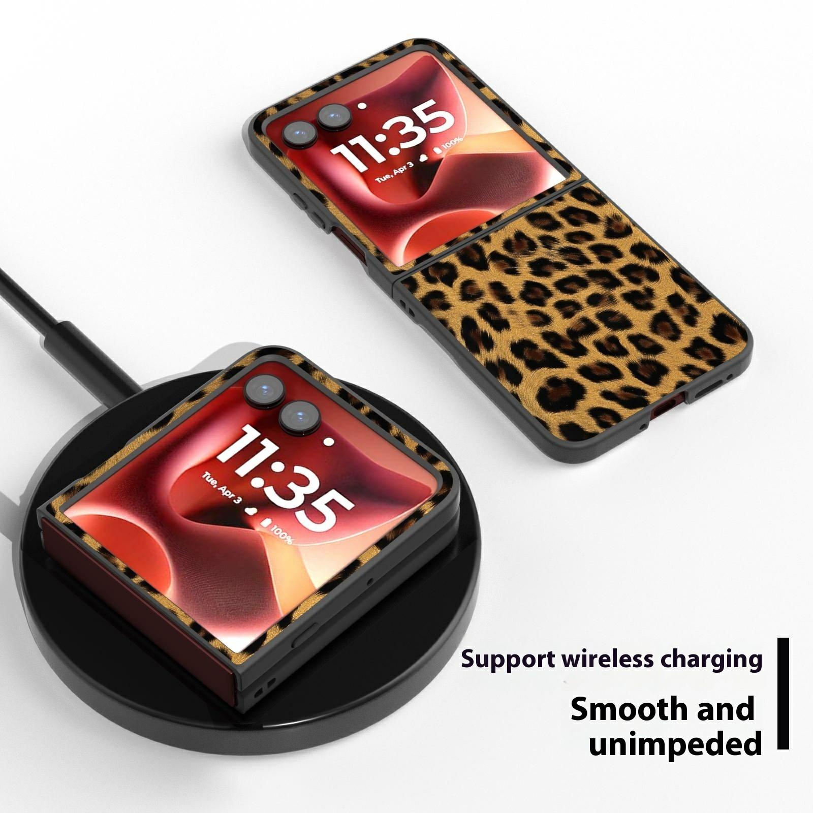 

For Motorola Razr 60 Ultra 5G Case Black Edge Leather+PC Leopard Pattern Phone Cover Champagne Gold