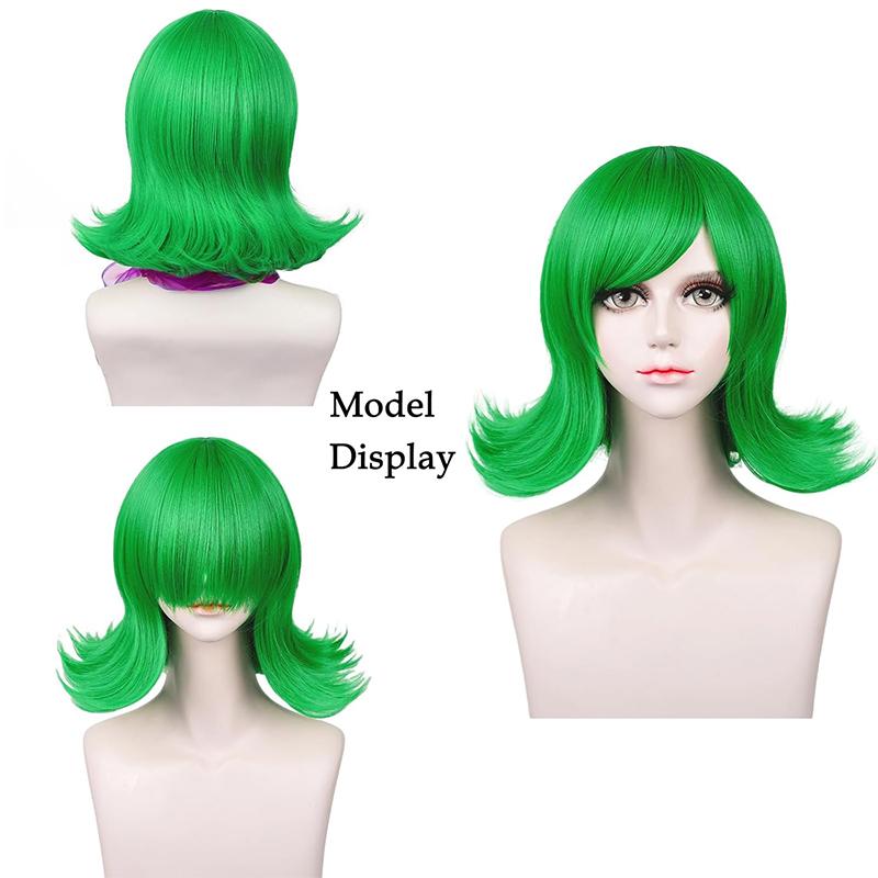 12-inch Women's Movie Cosplay Halloween Festival Anime Costume Wig, Short Green Synthetic Wig with Ribbon Two-piece Set, Natural