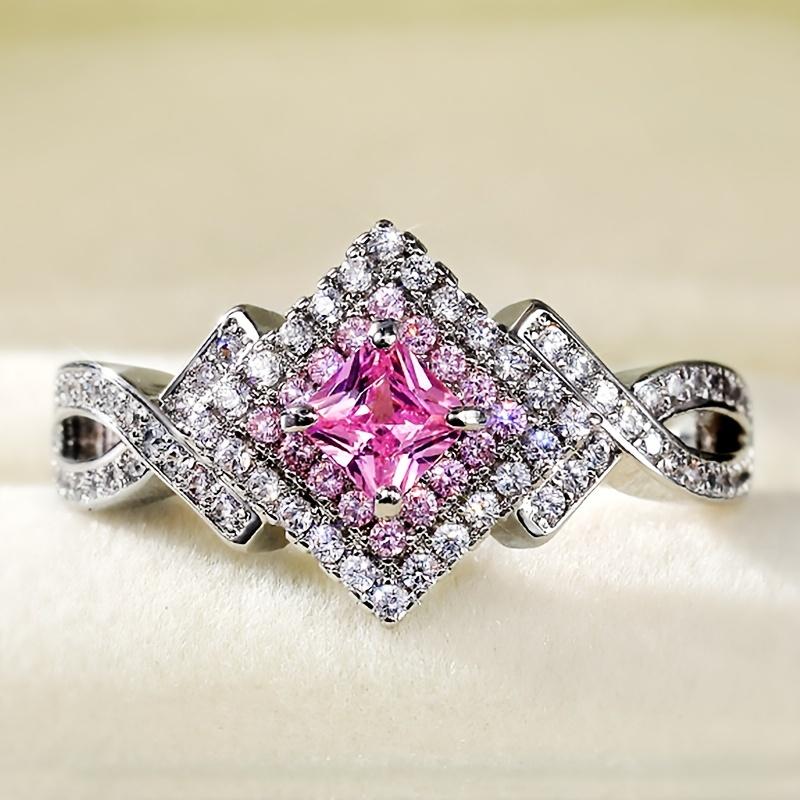 Pinkish Zirconia Ring Cross Wrapped Finger Ring Elegant Luxury Style Make Your Call Match Daily Outfits Party Ring Jewelry