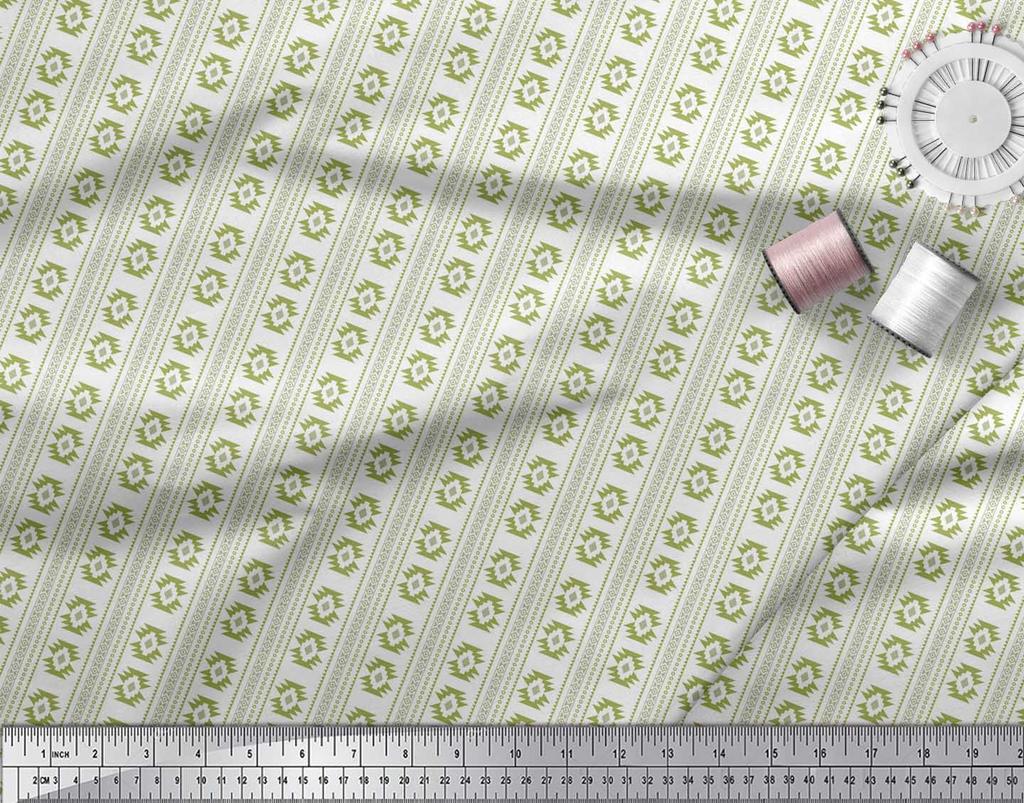 Soimoi Green Japan Crepe Satin Fabric Aztec Geometric Printed Craft Fabric by the metre 42 Inch