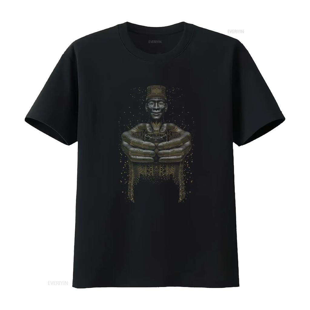Vintage Tribal African Elder Unisex Gold Print Cool Streetwear Casual T Shirt vintage Washed Stylish Breathable homme Stretched