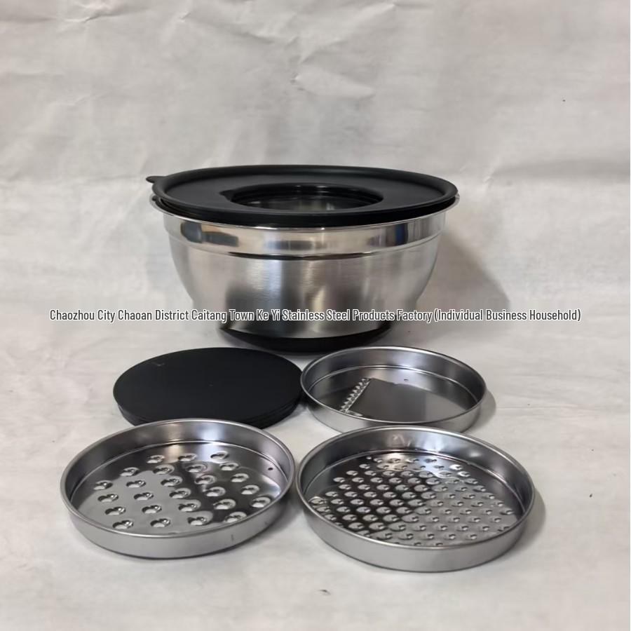 Stainless Steel Salad Bowl Set with Silicone Base, Grater, Egg Beater & Lids (3/5/7 Pieces)