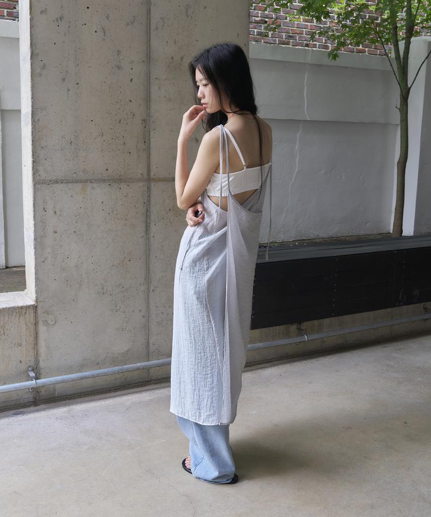 Mosyupamosyu Back Wrap Layered Dress [Light Gray]