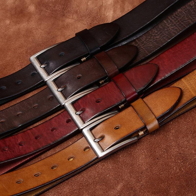 Belt Men's Light Luxury Minimalist Retro Washed Thickened and Extra Thick First Layer Cowhide Stainless Steel All-Match Casual Belt Men