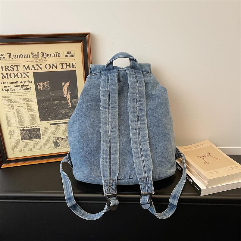 Schoolbag retro denim backpack women's new large-capacity college style backpack student schoolbag simple personalized schoolbag
