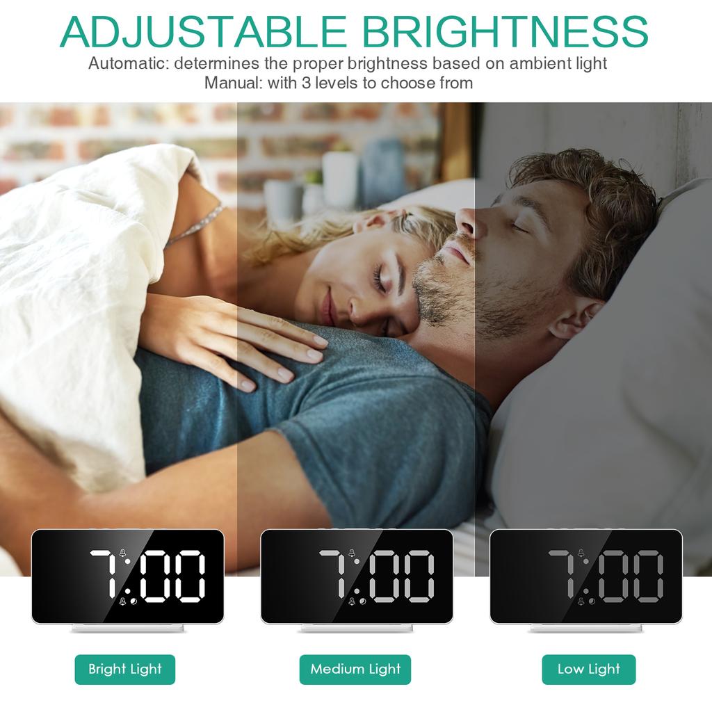 ORIA LED Digital Smart Alarm Clock Watch Table Electronic Desktop Clocks USB Wake Up Clock Snooze USB Wake Up Alarm Home Decor