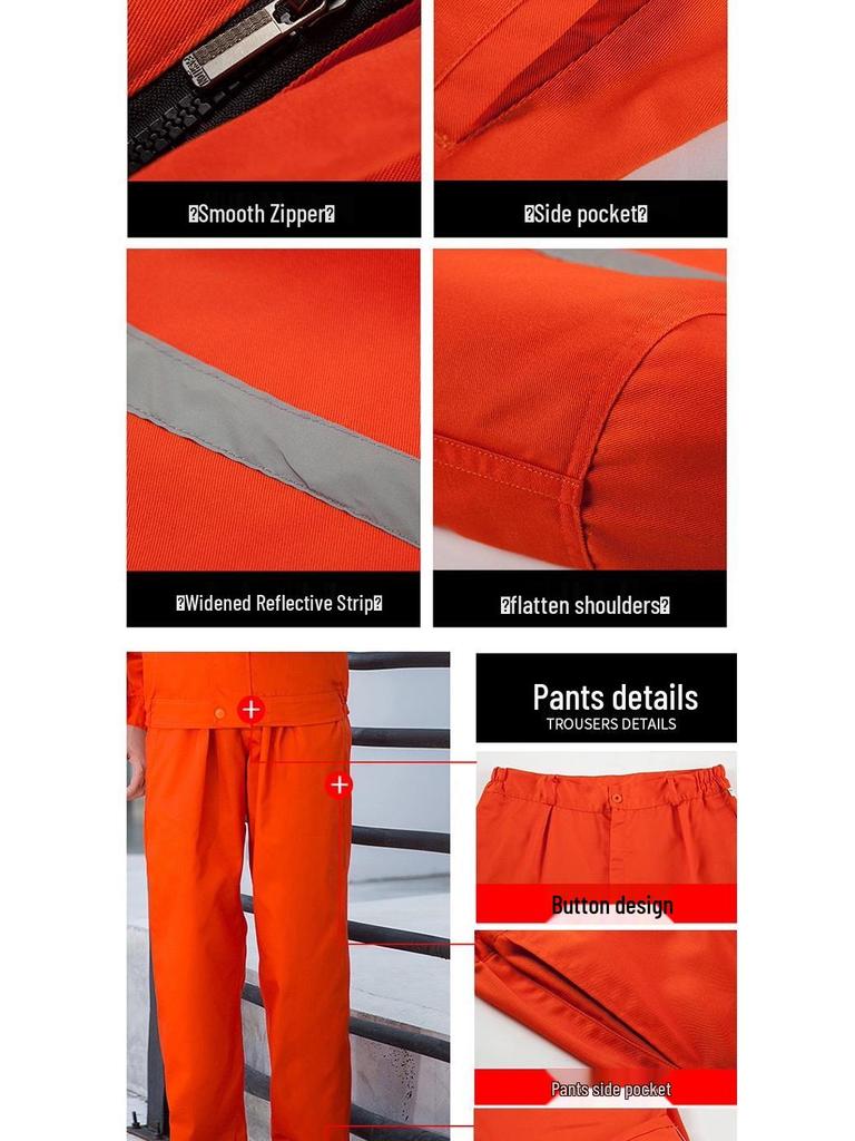 Summer Lightweight Polyester Cotton Reflective Workwear Set - Long Sleeve Protective Clothing for Construction and Workshop Use.