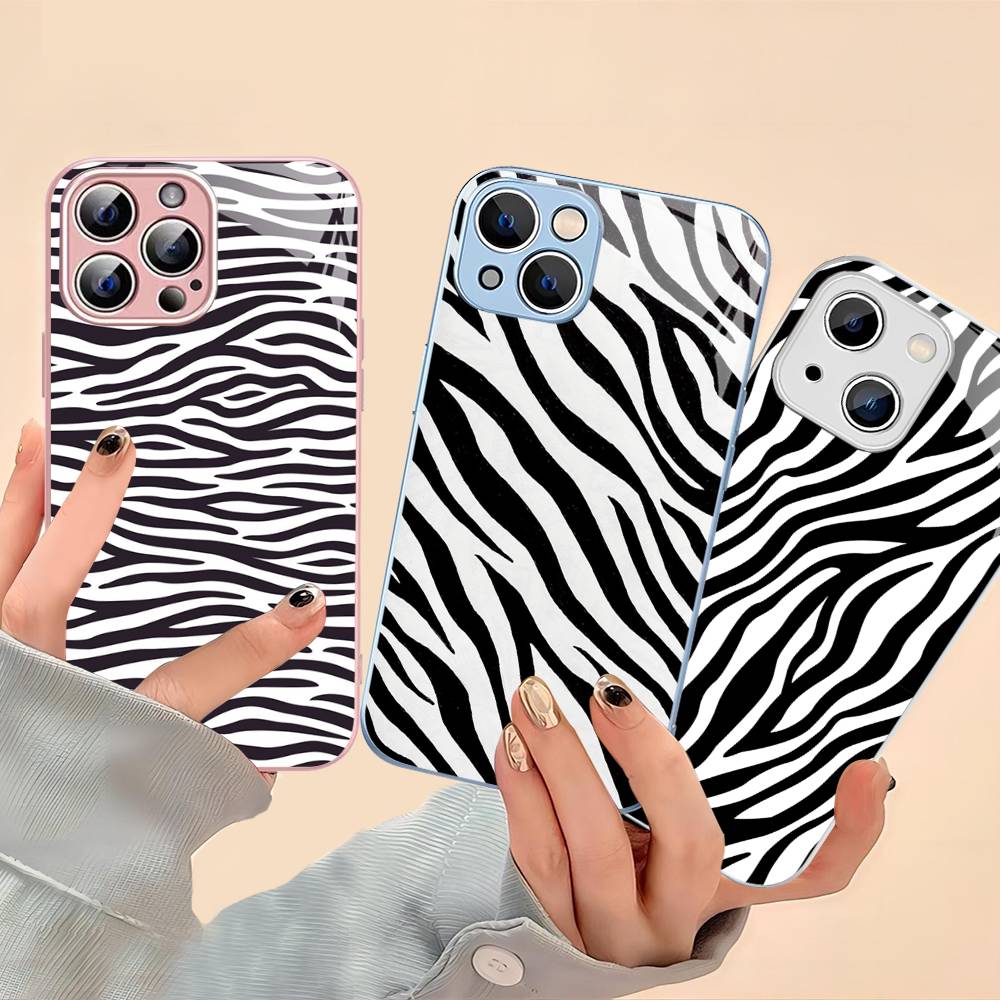 Zebra Print Clip Art For IPhone 14 13 12 Mini 11 Pro XS Max X XR 14 Plus Tempered Glass Cover