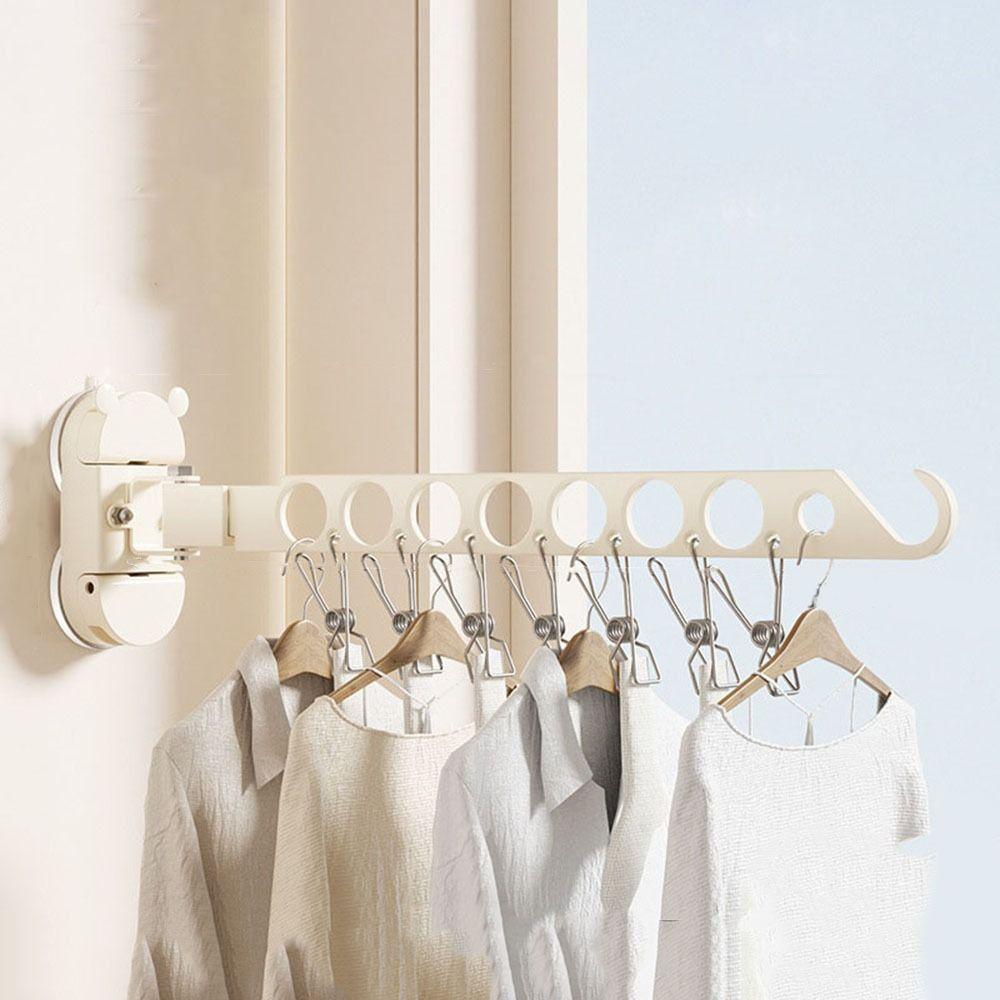 8 Holes Suction Cup Clothes Drying Rack Space Aluminum Multi-clip Hangers  Bathroom