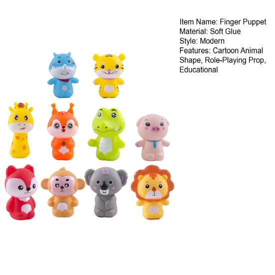 10Pcs Animal Finger Puppet Toddlers Storytelling Playtime Role Playing Cartoon Lion Pig Tiger Fox Monkey Koala Giraffe Educational Comfort Toy