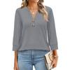 Women's Fashion Casual Color Neck 3/4 Sleeve T-Shirt Top for Everyday Wear