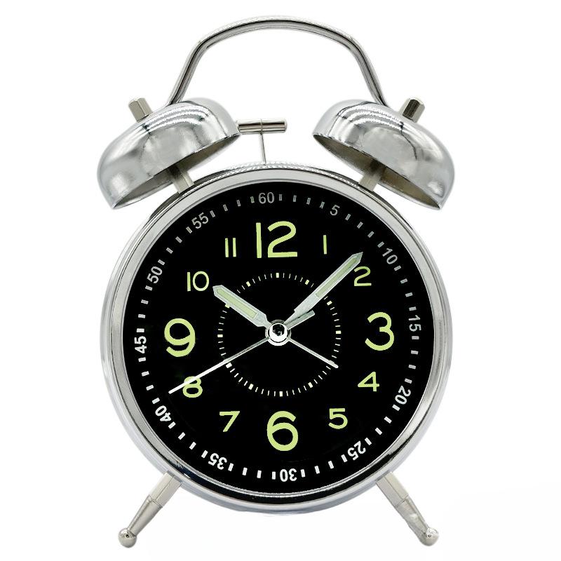 Metal Ring Alarm Clock Silent Luminous with Night Light Student Children's Bedroom Bedside Alarm Clock