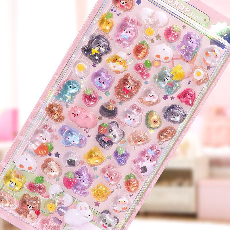 3D Cartoon Crystal Diamond Stickers for Kids - Fun, Decorative Girls Drip Glue Stickers