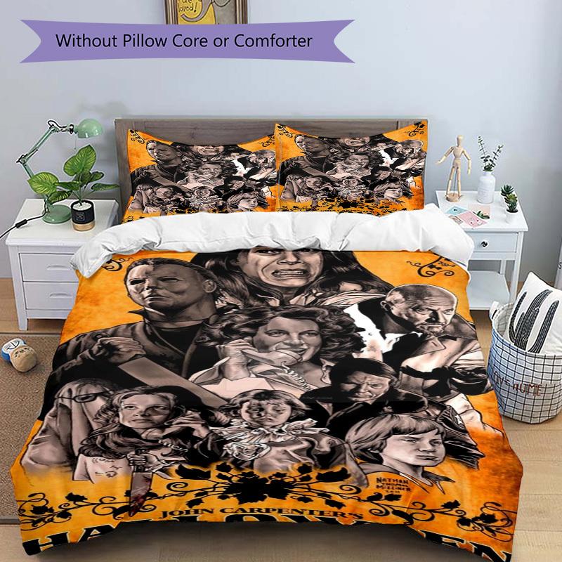 Halloween Horror Poster Bedding Set  Comforter Cover Gift for Bedroom,Includes 1 Cover and 2 Pillowcases, No InsertB354