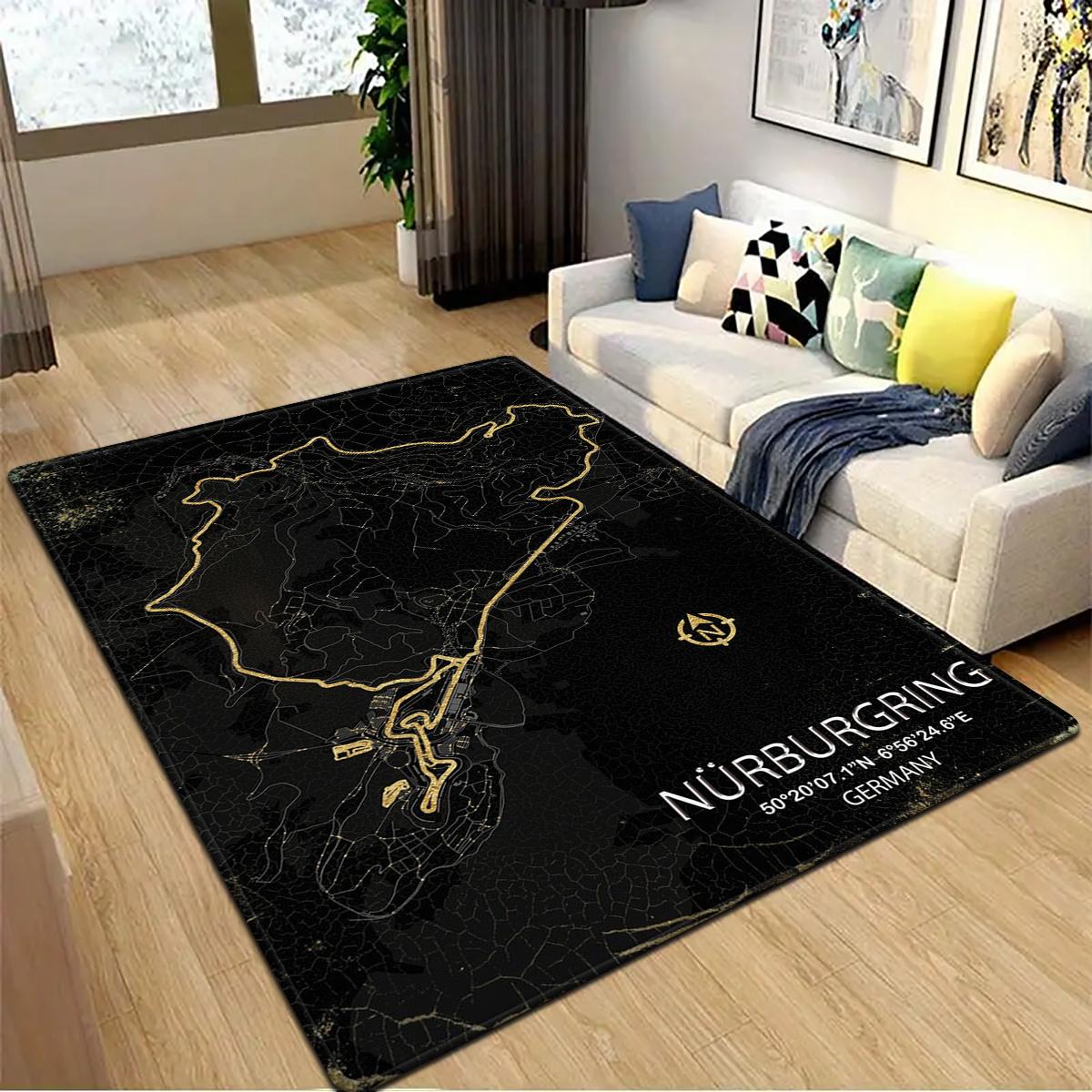 Nürburgring Rennstrecke Teppich Deutschland Streckenkarte Druck Rutschfeste Fußmatte für Garage Man Cave Autoenthusiast Heimdekoration 40X60CM gray