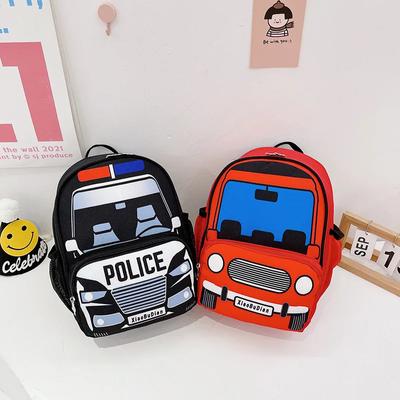 Mochilas escolares fofas para crianças, mochila escolar com estampa de carro de polícia, mochila para meninos e meninas, moda coreana, mochila para lanche de jardim de infância