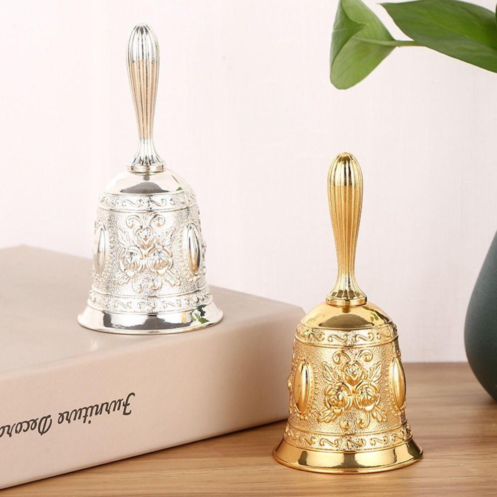 Retro Rose Church Bell Clear Sound Golden Dinner Bell Table Decor Pet Bell School