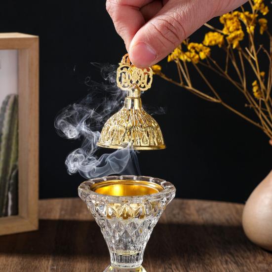 Arabic Incense Burner Glass Desktop Incense Holder with Lid Hollow