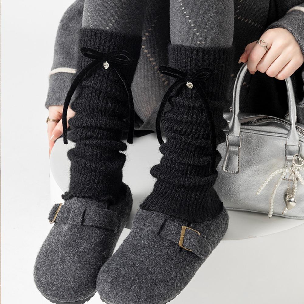 

Thickened Leg Warmers Bowknot Decoration Middle Tube Socks Lady Fashion Heap Socks Cold Weather