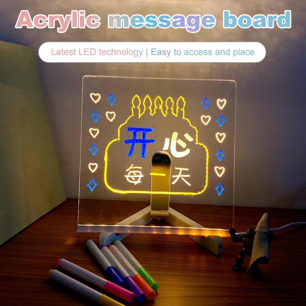 Transparentes LED-Leucht-Acryl-Nachrichtenboard Löschbar USB Kinder-Zeichenbrett CIY für Geburtstagsgeschenke Bar-Werbetafeln
