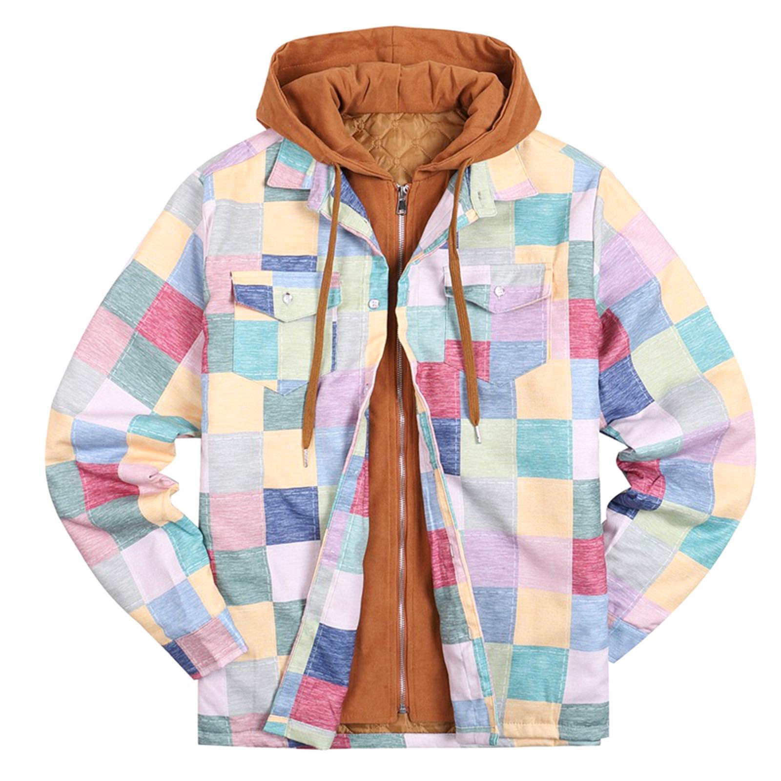 

Мужская клетчатая рубашка на стеганой подкладке на пуговицах с бархатной теплой курткой с капюшоном XXXXL белый