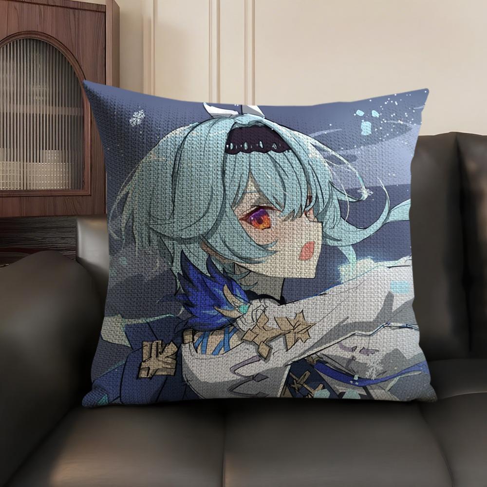 Eula Cute Genshin Impact Cushion Cover Natural Linen Organic Fabric Double-Sided Printing Sofa Home Decor Gift Pillow Case