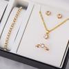 4Pcs/Set Bridal Jewelry Set Inlaid Necklace Sparkling Rhinestones Earrings