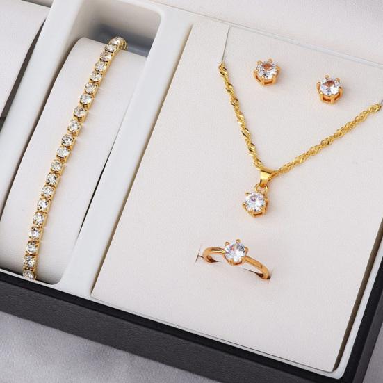 4Pcs/Set Bridal Jewelry Set Inlaid Necklace Sparkling Rhinestones Earrings
