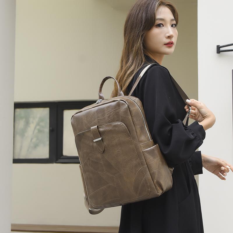 Rucsac de mare capacitate din piele moale Rucsac de culoare solidă pentru femei Geantă de călătorie pentru computer