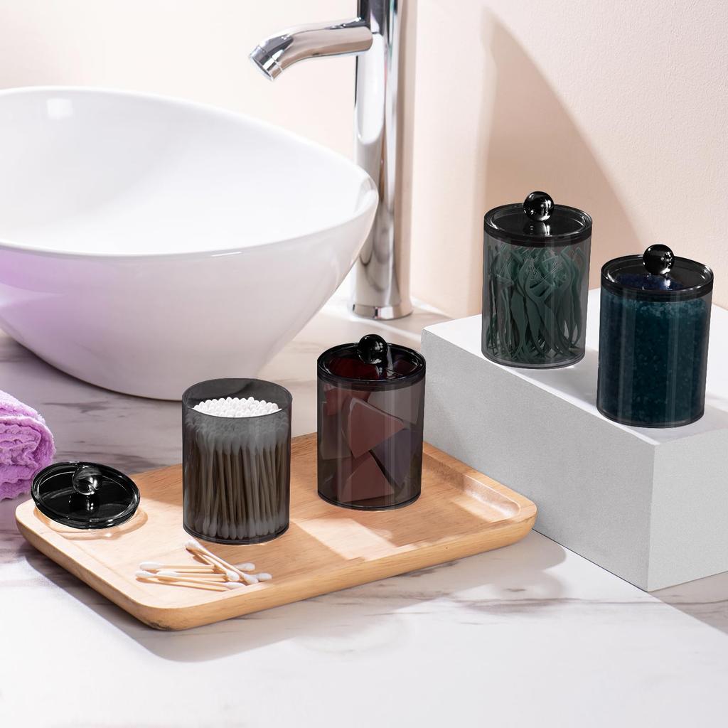 Qtip Holder-10 oz, Qtip Holder Dispenser for Bathroom Canister Storage Organization, Vanity Makeup Organizer, for Cotton Ball