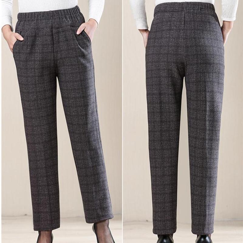 

Брюки для женщин среднего возраста, флисовые, утолщенные, эластичные, с высокой талией, брюки для пожилых женщин, брюки для бабушки, свободные, прямые брюки для мамы 5XL