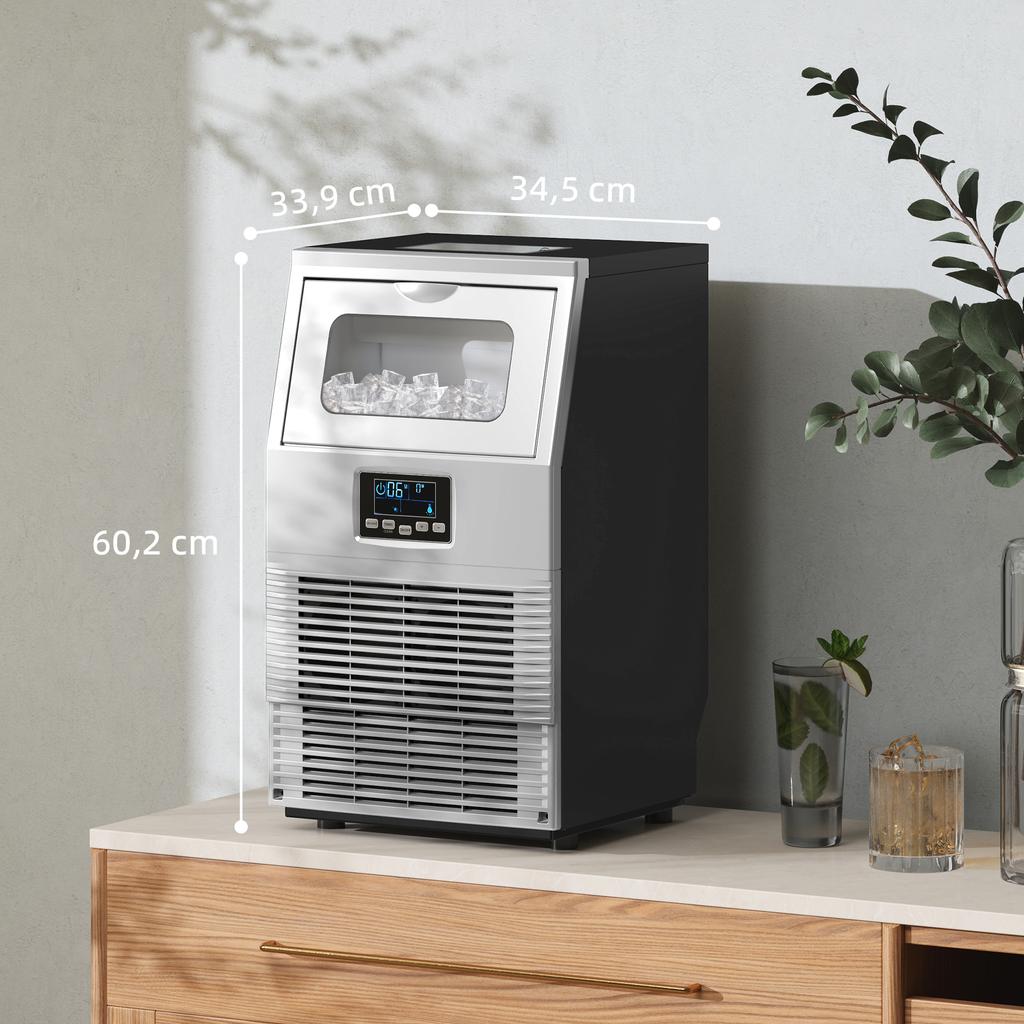 Commercial Ice Cube Maker, LED Lighting, Easy-to-Read Display, with Scoop, Silver