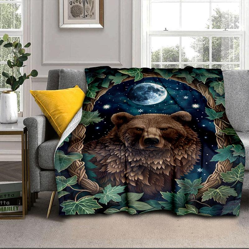 Autumnal Bear Family Scene Blanket Flannel Blanket Throw Blanket Sofa Cover Blanket Soft Premium Blanket Picnic Blanket Tv Blanket Gifts