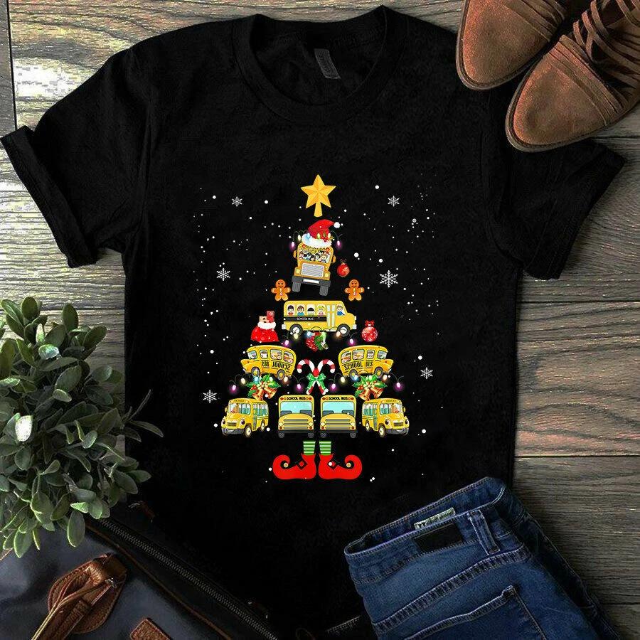 School Bus Driver Christmas Tree Men s and Women s T-shirts Ornament Decor Funny Men s and Women s T-shirts S