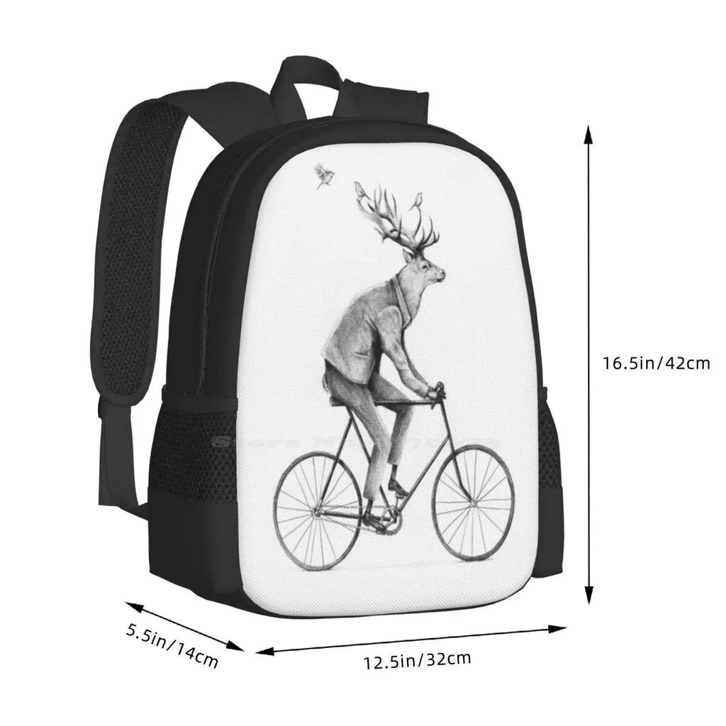 Even A Gentleman Rides Hot Sale Backpack Fashion Bags Wild Deer Animals Pencil Bike Bicycle Ride Birds Forest Woods Mountain