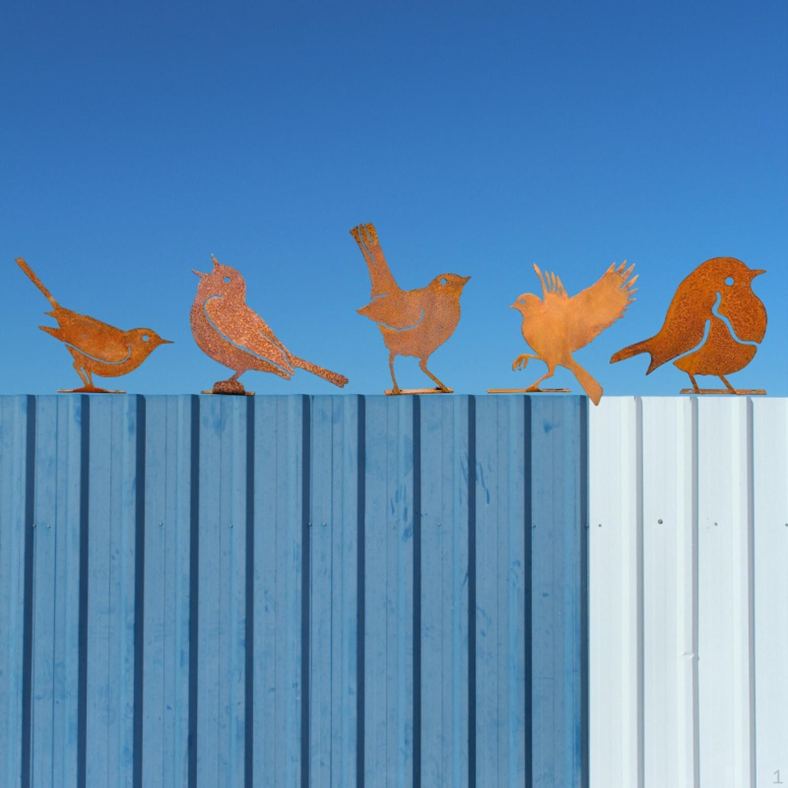 

5 шт. ржавые украшения для птиц, украшения для забора, железные поделки, металлические силуэты, садовые украшения Style B