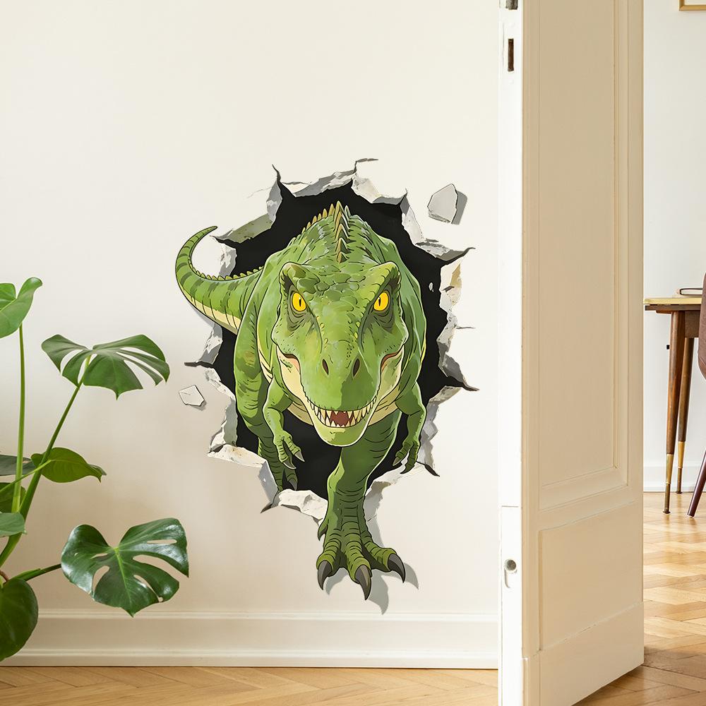 Cartoon Dinosaur Breaking Through The Wall - Fierce - Children's Room Bedroom Wall Decoration Stickers