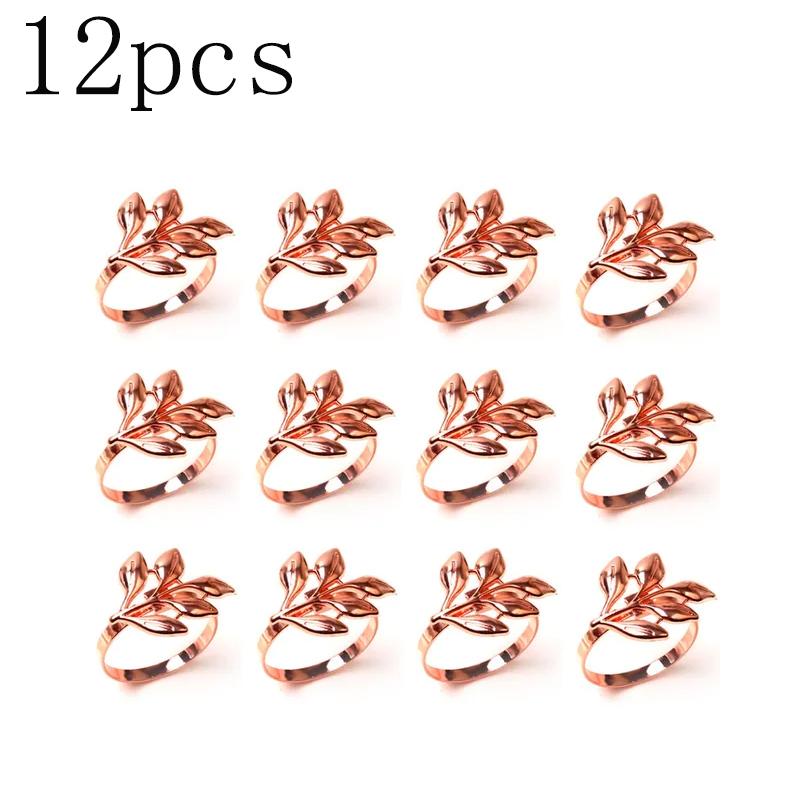 12PCS  Hotel Napkin Rings Metal Autumn Leaf Napkin Holder Wedding  Gold and Silver Napkin Holder Party Table Decoration