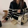 Korean Style Retro Half-Zip Striped Sweater for Women - 2026 Autumn New Arrival Knitwear Pullover