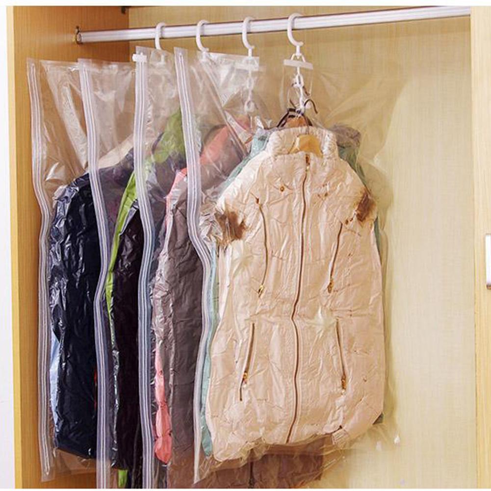 1-5pcs Hanging Vacuum Bags Space Saving Clothes Hang Transparent Vacuum Bag Storage For Clothes Down Jacket Overcoat Compression