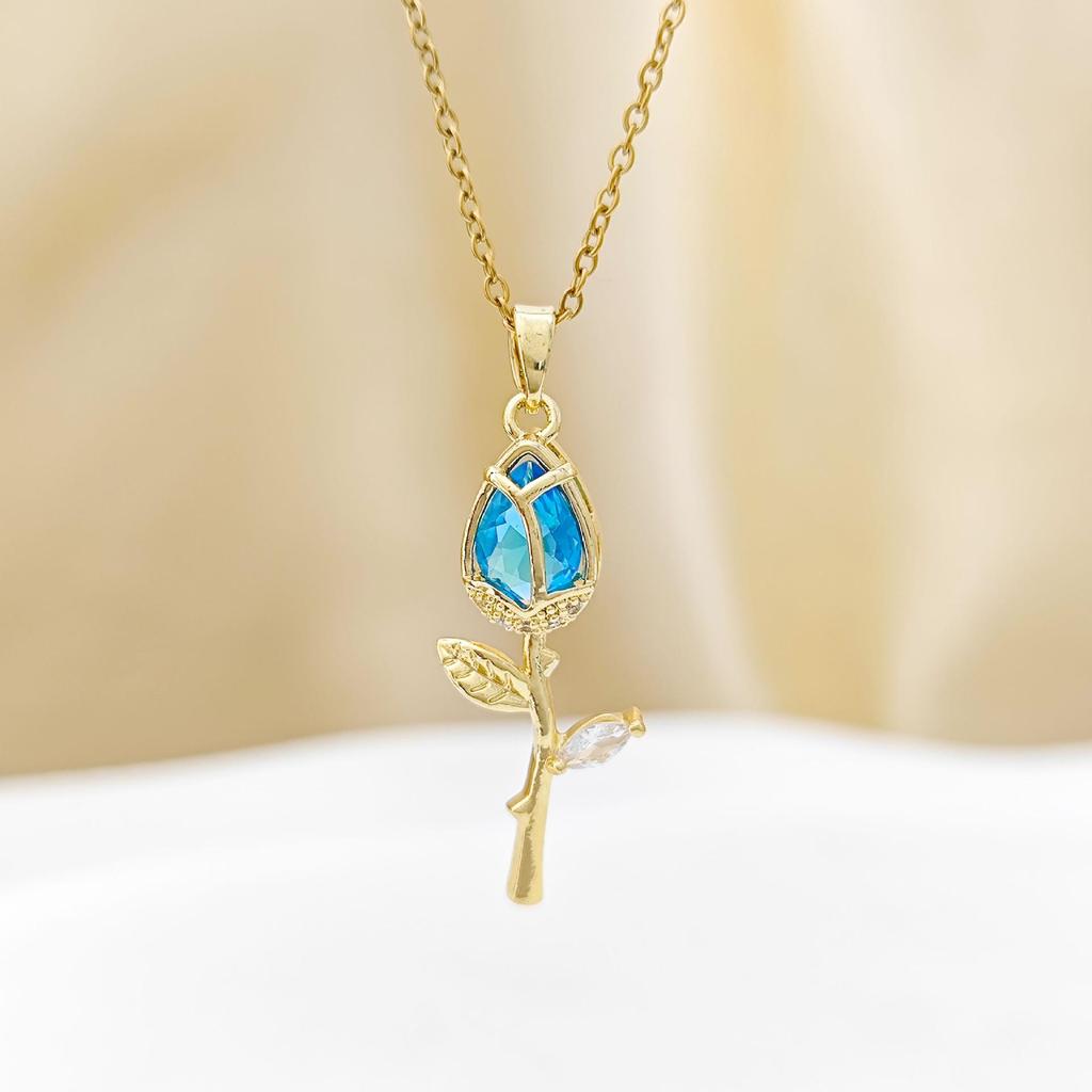 Tulip Zircon Pendant Necklace - Versatile, Non-fading Titanium Steel Women's Accessory
