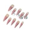 Handmade Press-On Nails Long Pointed French Style With Sweet Bow Rhinestone Decor Women