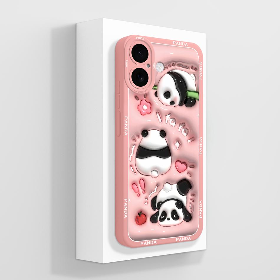 Cute Panda Case For iPhone 17 Pro Max / iPhone Air High Quality Back Cover Liquid Silicone Anti Drop Soft Bumper For iPhone17