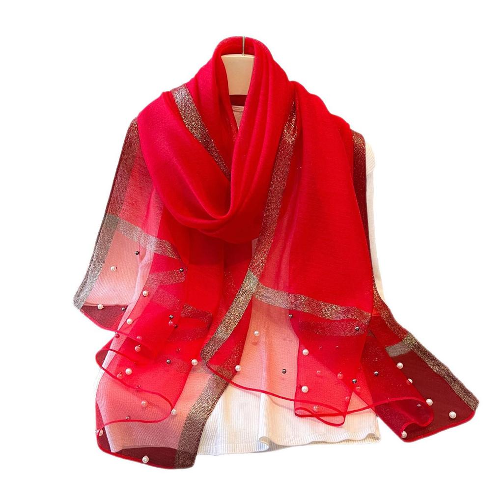2025 Stylish Springsummer Beaded Faux Silk Sun Protection Shawl Scarf